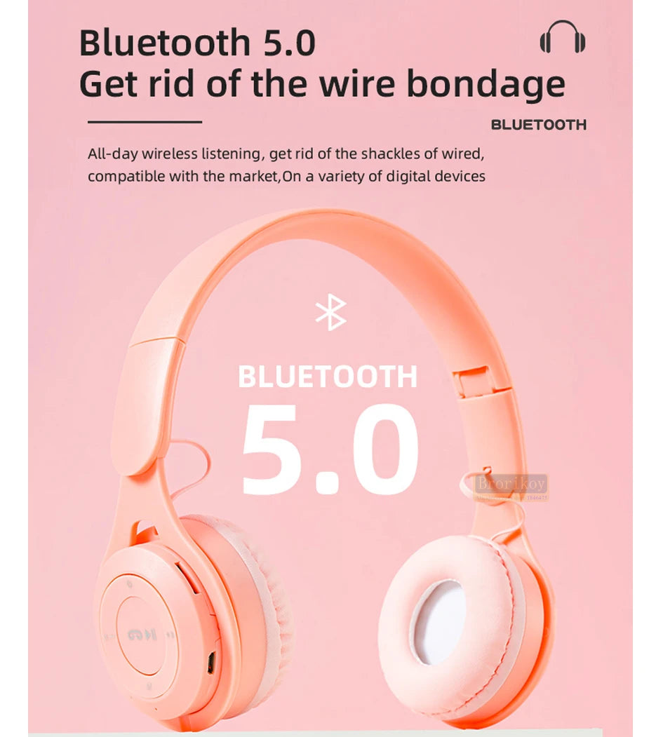 Headphones Kids Wireless Bluetooth Earphones Stereo Foldable Helmets Music Gaming Headsets Over-ear Headphones for Android ios