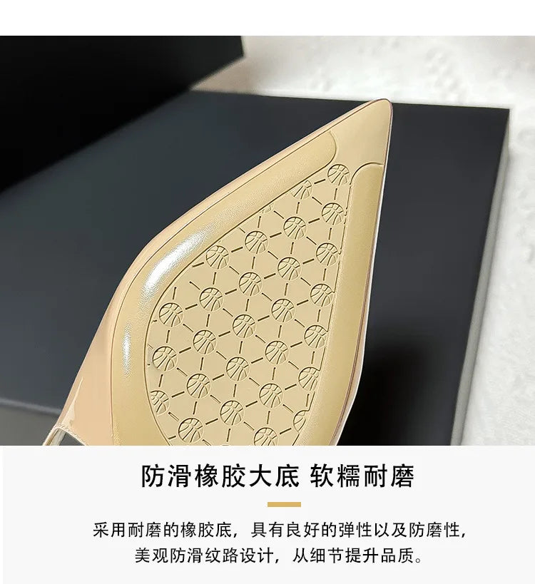 2025 New Medium Heel Woman 4cm Sandals Shallow Mouth Glossy Closed Toe Sandals One Word Buckle Temperament Summer Outdoor Shoes