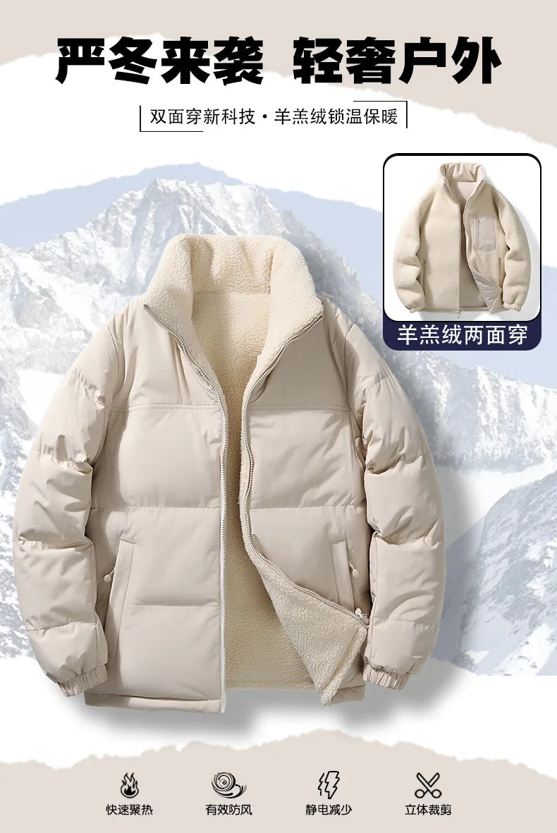 Winter Cotton Coat for Men - New Style, Lamb Hair Padded Cotton Coat, Double-sided Wear, Loose and Warm Cotton Jacket for Women