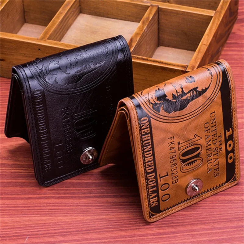 Men's Wallets With 100 US Dollar Pattern Wallet Male Leather Wallet Photo Card Holder Fashion Large Capacity Wallet Purse Bag