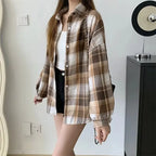Plaid Shirt Women Fashion Autumn Long Sleeve Top Female Vintage Single Breasted Blouse Ladies Preppy Style Loose Check Shirts