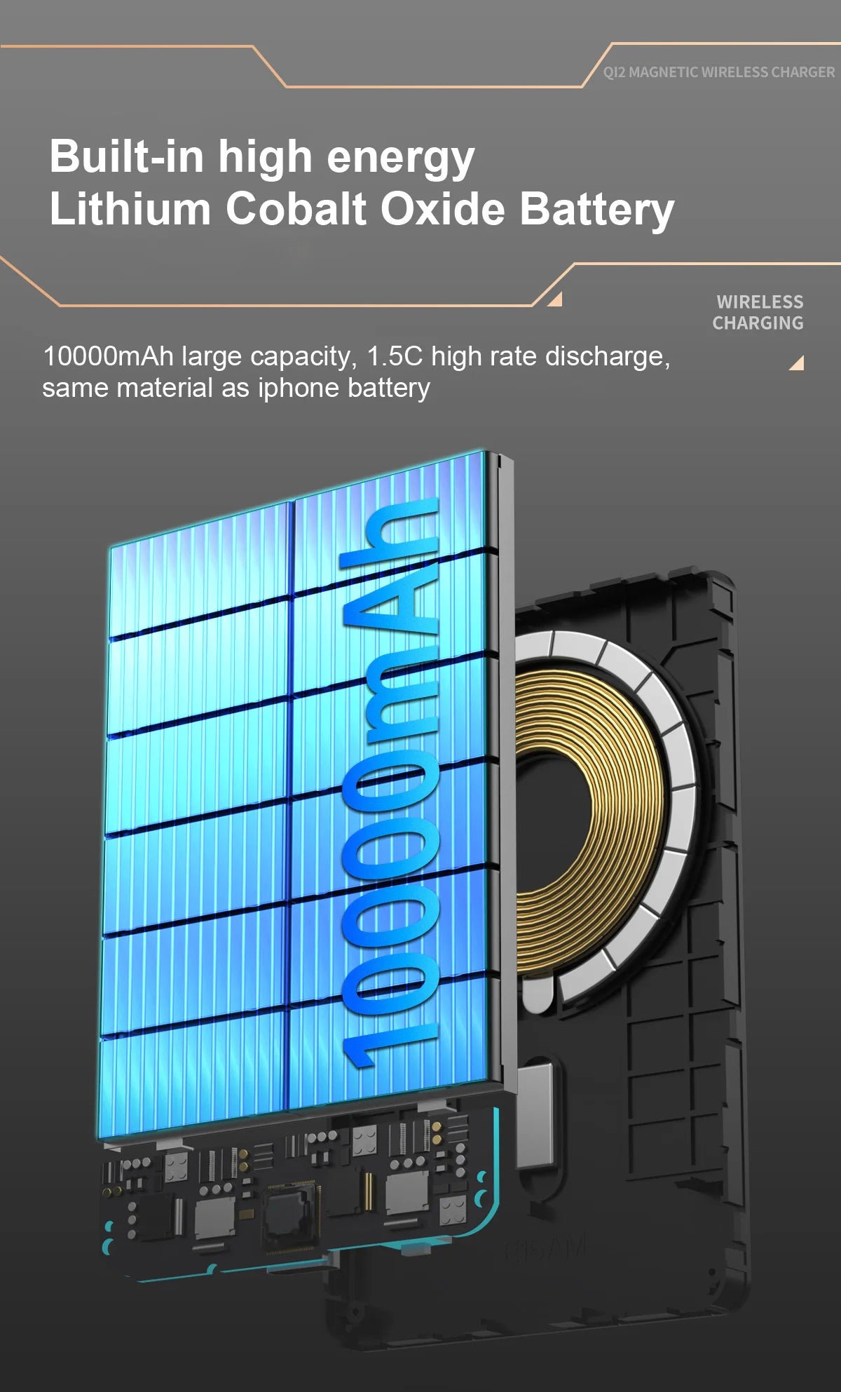 3 In 1 Magnetic Power Bank battery QI 15W Wireless Fast Charing With Intelligent  LCD Screen for iPhone 12-17 Pro Watch Airpods