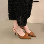 Womens Leather Slippers High Heels Shoes Party Pumps Woman Summer Sandals Women High Heel Slingback Sandal Shoes