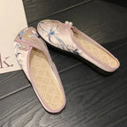 Woman Slippers Spring Autumn Soft Sole Baotou Flats Embroider Home Slippers Casual Shoes for Women Ethnic Style Outdoor Slippers