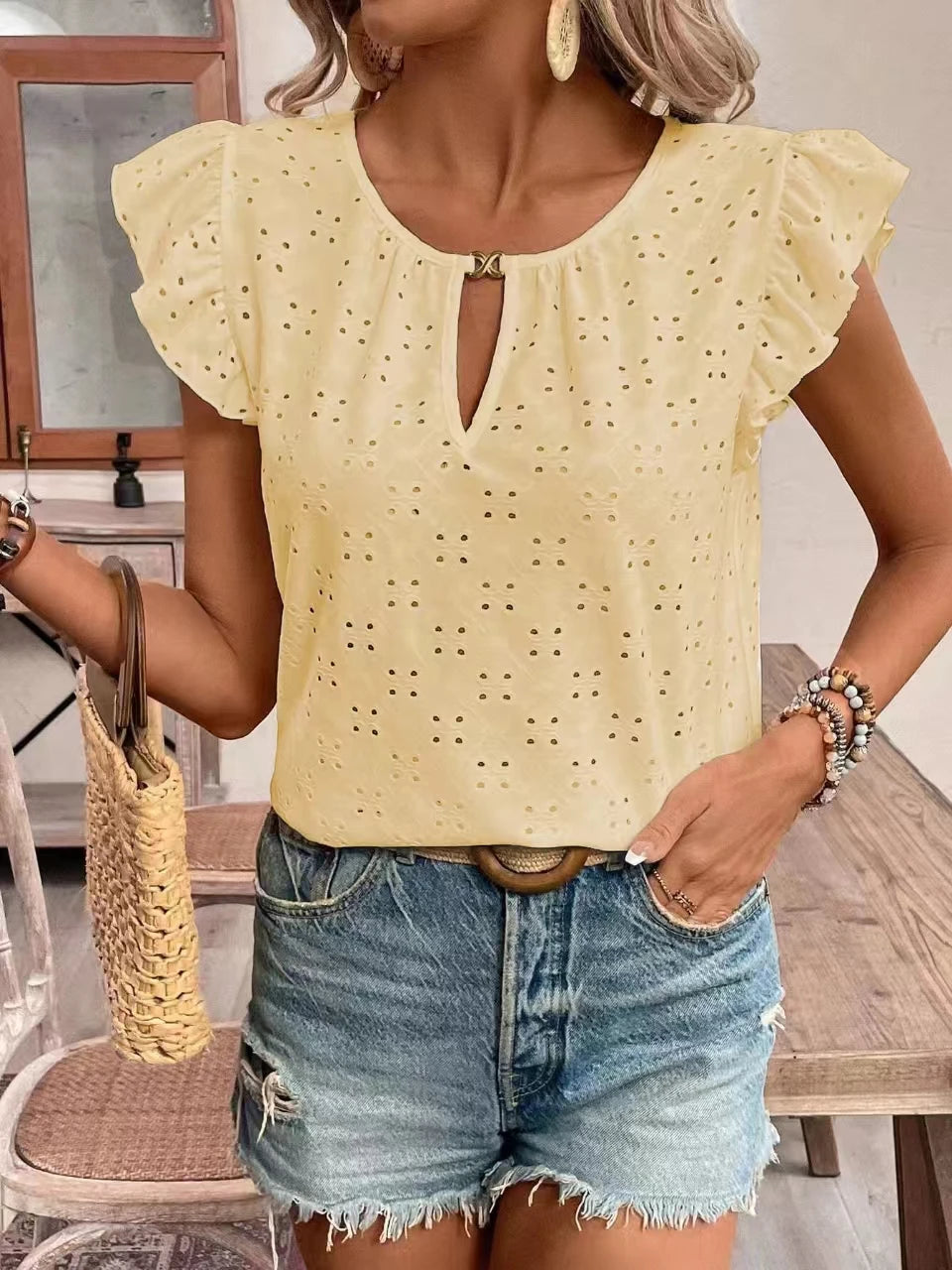 Women's elegant white crochet top