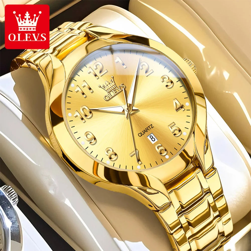OLEVS 3650 Couple Watches For Men Women Number Scale Waterproof Quartz Dress Wristwatch Luminous Luxury Calendar Business Watch
