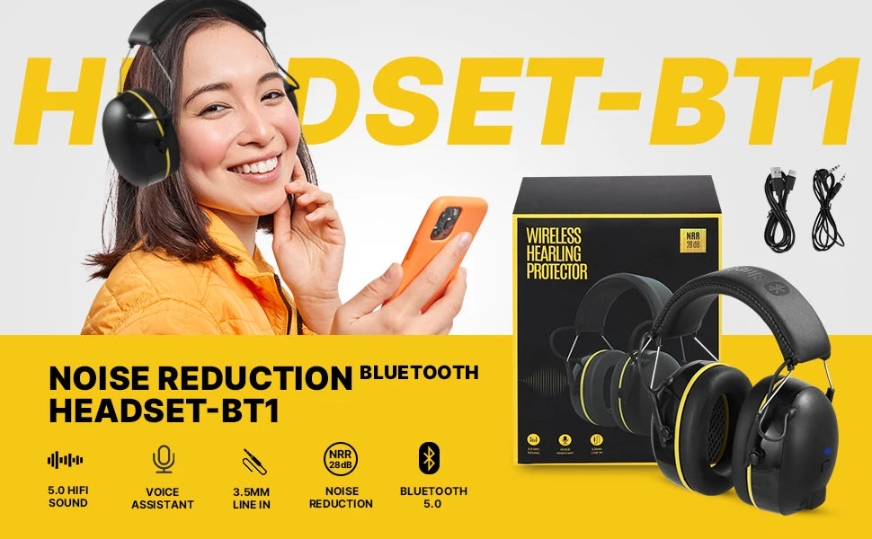 Electronic Headphone 5.0 Bluetooth Earmuffs Hearing Protection Headphones for Music Safety Noise Reduction Charging