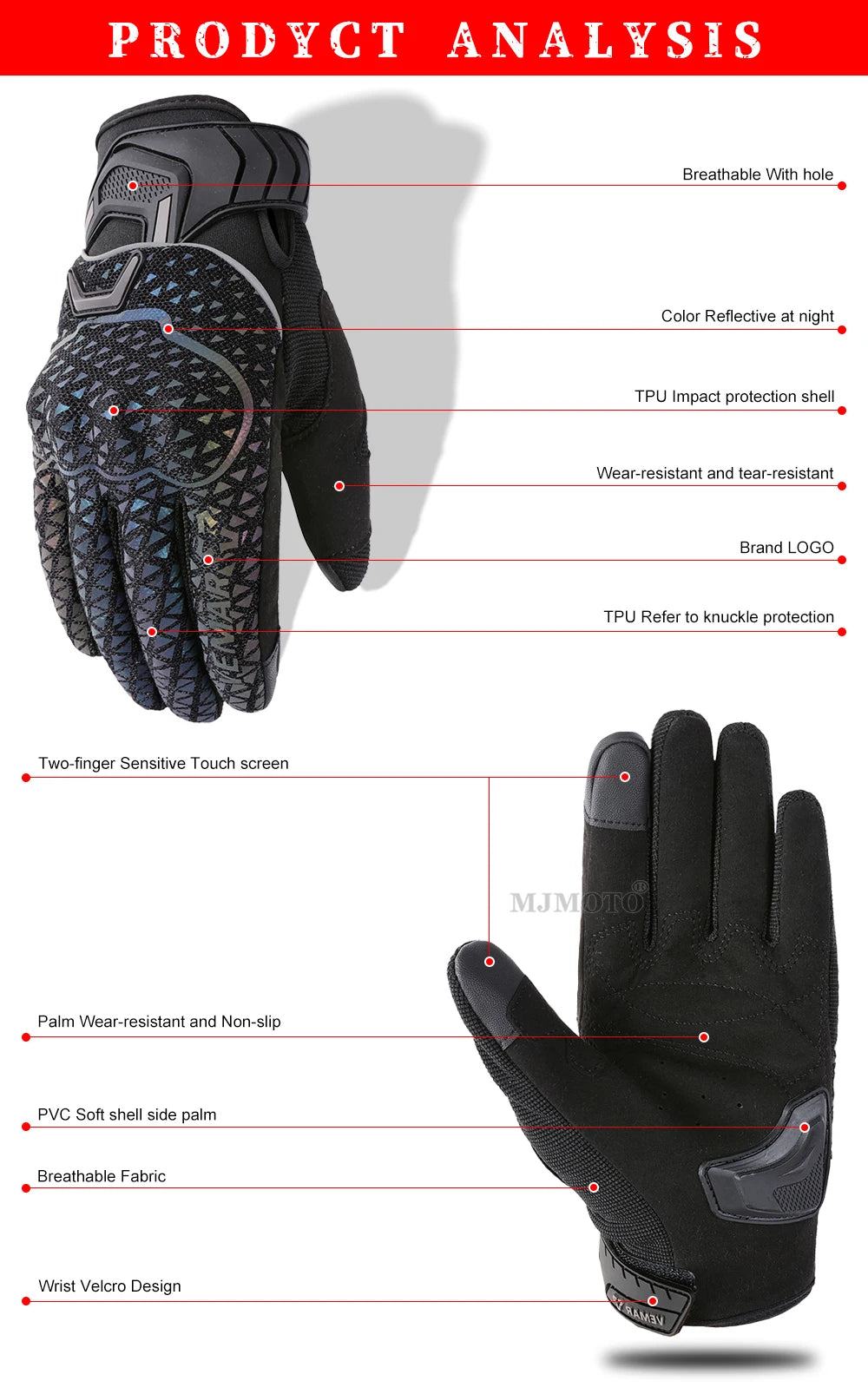 Autumn Winter Motorcycle Riding Gloves for Women Men Warm Fall-proof Windproof Moto Glove Colorful Reflective Touchscreen Glove