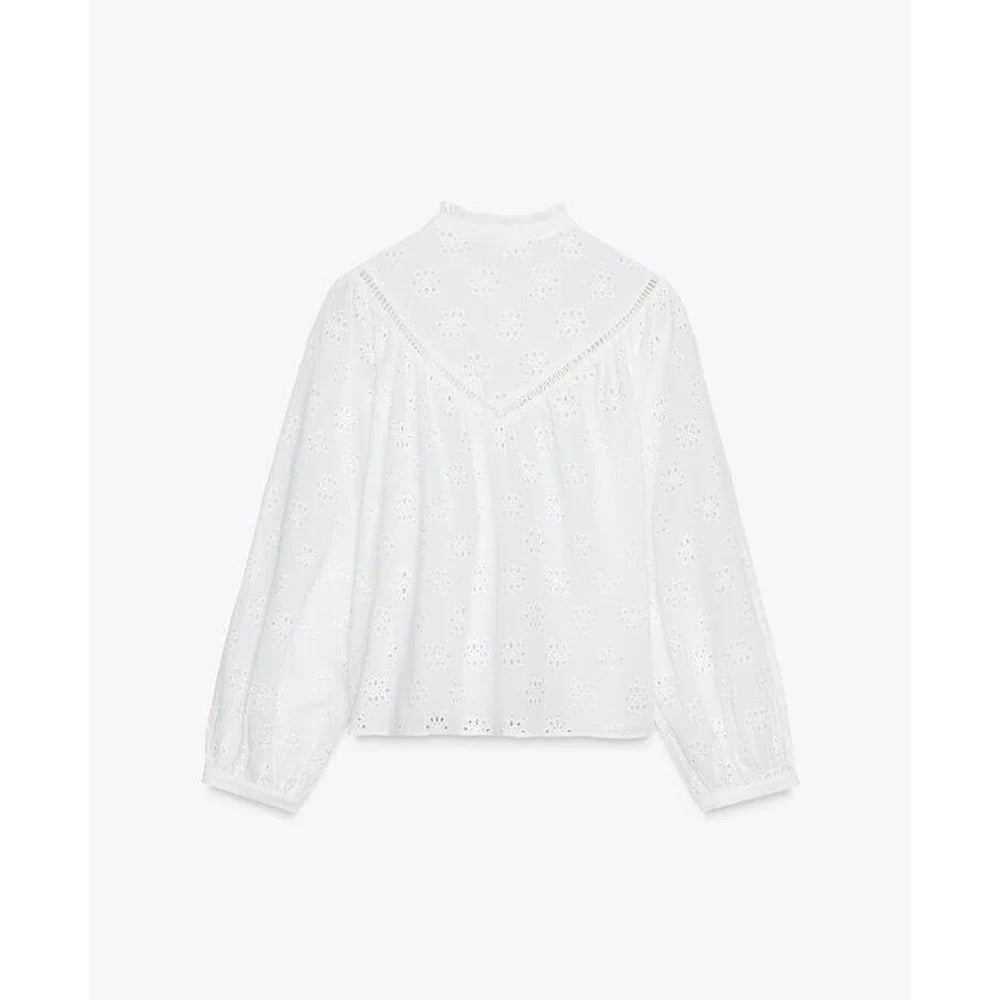 Women's 2025 new fashion casual versatile hollow embroidery shirt retro long sleeved button up women's shirt chic top