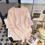 Embroidered Holes Short Sleeve T-Shirt Women Summer New Top