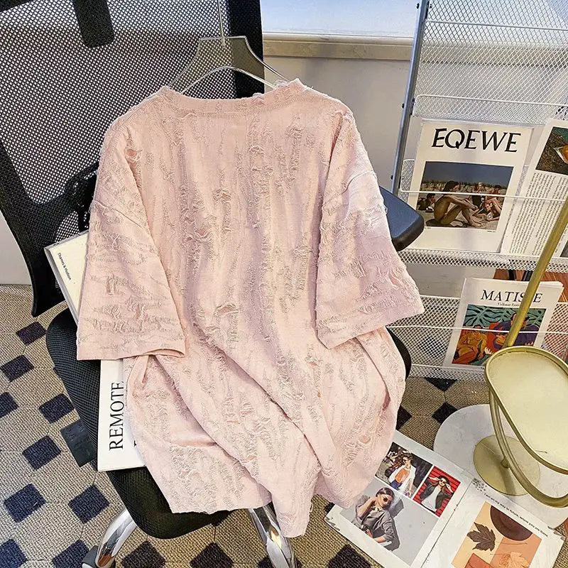 Embroidered Holes Short Sleeve T-Shirt Women Summer New Top