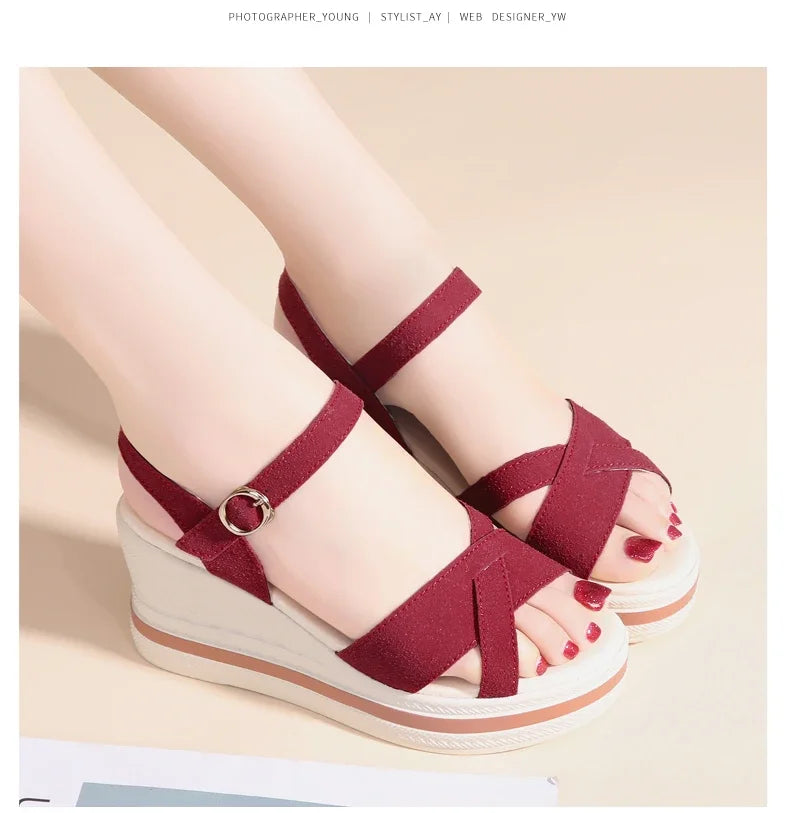 Women's Sandals Mix Color Wedges Heels Sandals Summer 2025 Shoes Woman Heeled Sandals Platform Summer Shoes Women Block Footwear