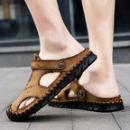 2023 Sandals Summer Men Leather  Classic Men Shoes Slippers Soft Sandals Men Roman Comfortable Outdoor Walking Footwear