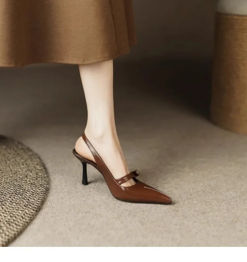 Women's Sandals 2025 Fashion Elegant Sexy Ladies Shoes Buckle Strap High Heels New Office and Career Retro Closed Toe Sandals