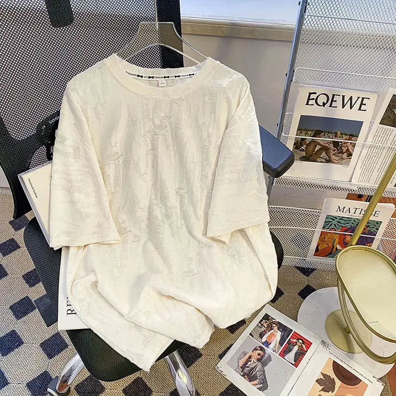 Embroidered Holes Short Sleeve T-Shirt Women Summer New Top