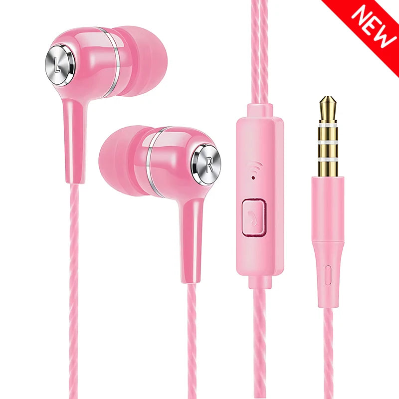 3.5mm Wired Headphones In Ear Headset Wired Earphones with Microphone Bass HiFi Stereo Earbuds Sports Music Gaming For Phones PC