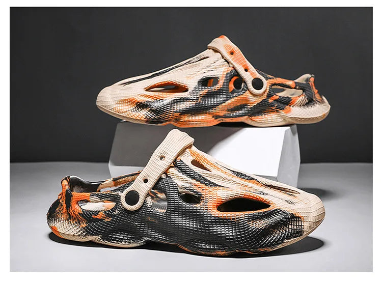 Men's Slippers New 2025 Platform Sandals for Men Anti-slip Mens Shoes Man Wearing Outside Summer Hollow Breathable Flat Pvc