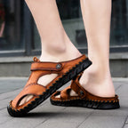 2023 Sandals Summer Men Leather  Classic Men Shoes Slippers Soft Sandals Men Roman Comfortable Outdoor Walking Footwear