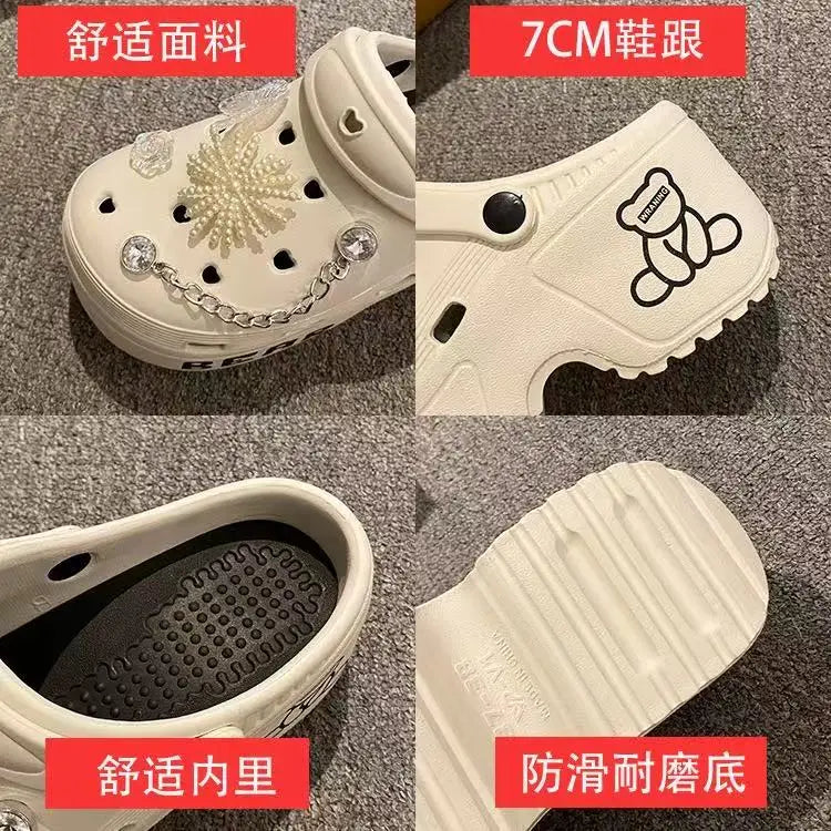 Women Slippers Cute Cartoon Platform Fashion Clogs Summer Shoes Woman Beach Slides Thick Bottom DIY Flower Female Street Sandals