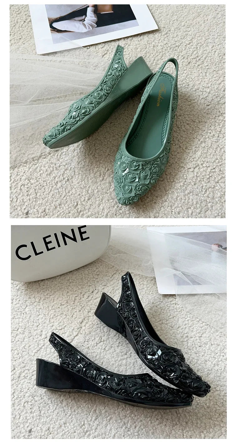 Women Sandals Soft Bottom Wedge Heels Single Shoes New Spring Summer Fashion Flower Sandalias Mujer Ladies Pointed Toe Sandals