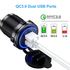 Quick Charge 3.0 Dual USB Fast Car Charger Socket Accessories Waterproof 12V/24V QC3.0 Power Outlet with Touch Switch&Led Light