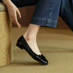 new Spring Autumn fashion Woman's Flats Patent Leather Ballet Flats Bowtie Boat Shoes Low Heels Slip on Flat Woman Black Loafers