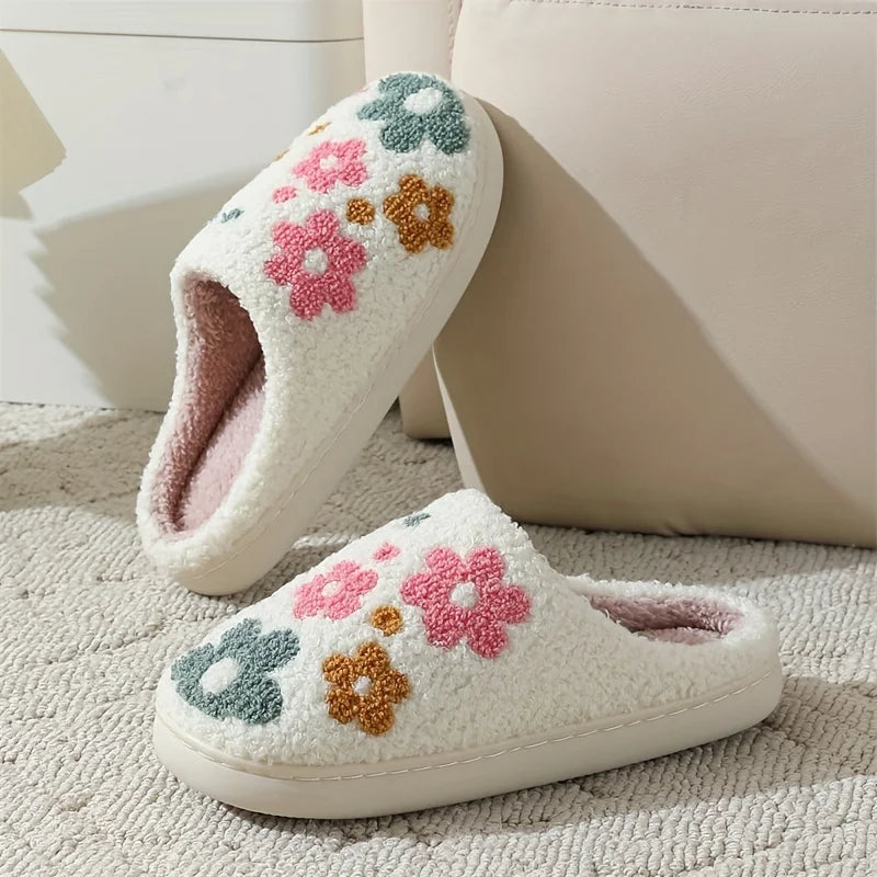 [Women's Flower Slippers] Women's Flower Slippers Winter Home Warm Slippers Home Couple Slippers