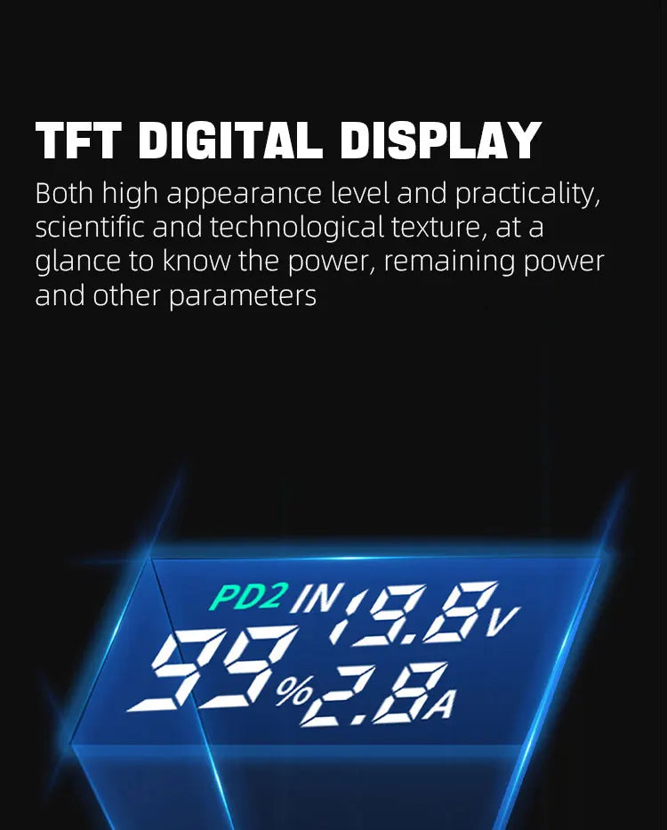 160W Power Bank 30000mah TFT Digital Display PD100W PD QC SCP PD80W+PD80W Laptop Phone Earphone Portable Two Way Fast Charging