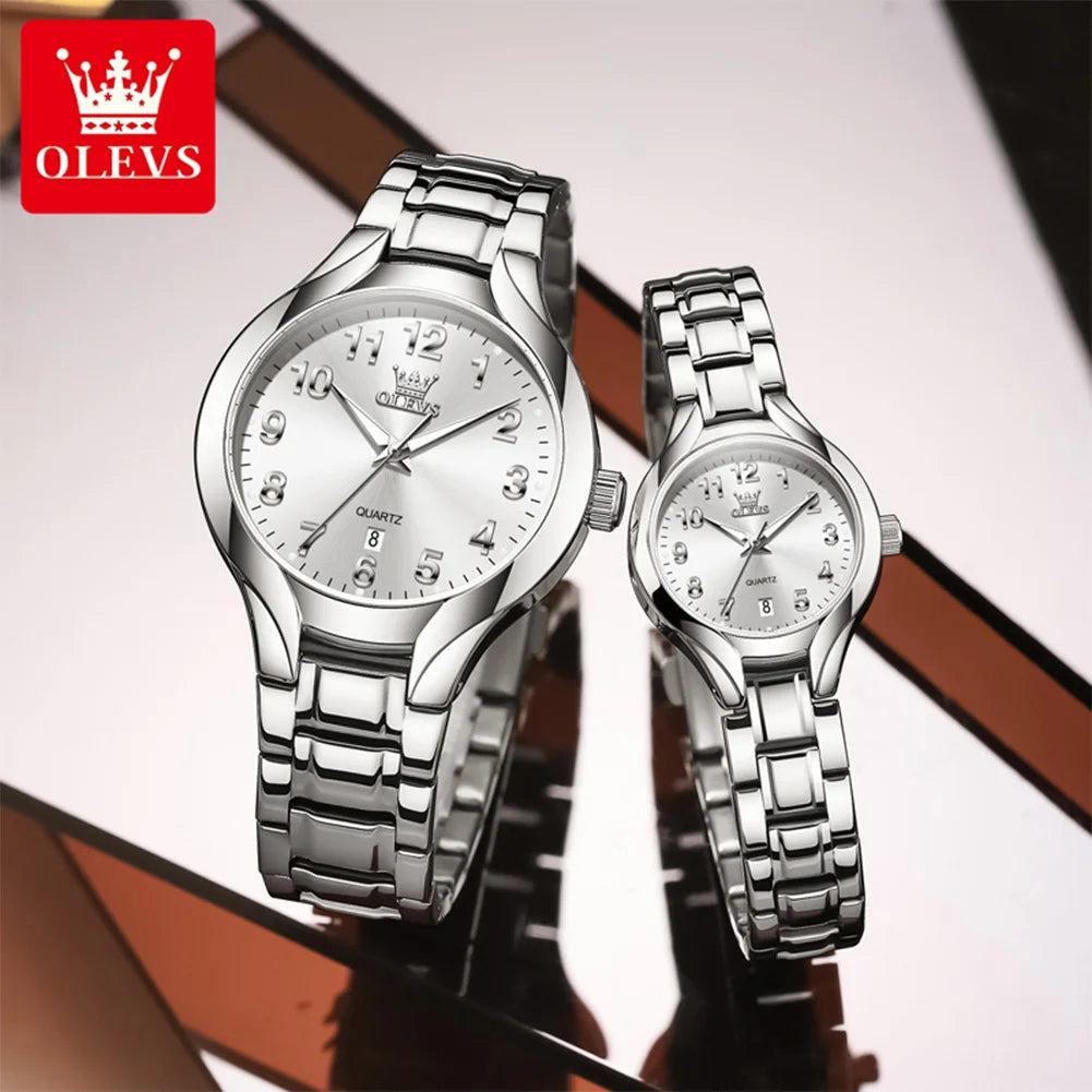 OLEVS 3650 Couple Watches For Men Women Number Scale Waterproof Quartz Dress Wristwatch Luminous Luxury Calendar Business Watch