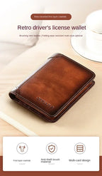 Men's Wallets RFID Blocking Genuine Leather Trifold Business Short Purse Wallet for Men with ID Window and Credit Card Holder