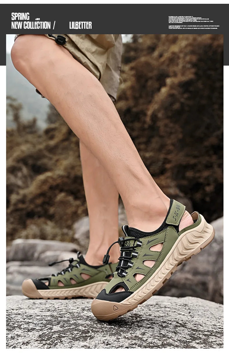 Mens Sandals Hot Sale Summer Outdoor Non-slip Beach Shoes Anti-collision Rubber Wading Shoes Fashion Breathable Male Sneakers