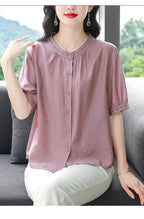 Embroidered Blouse Women Short Sleeve Summer Loose Slimming Top