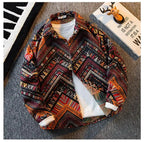 Men's high-density woven shirt men's high-end retro ethnic style long sleeved shirt trendy clothing jacket men clothing shirt