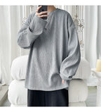 Men's High Street Long Sleeve T-Shirt - Trendy Casual Top Loose Fit Comfortable Wear, Modern Minimalist Style, Everyday Essentia