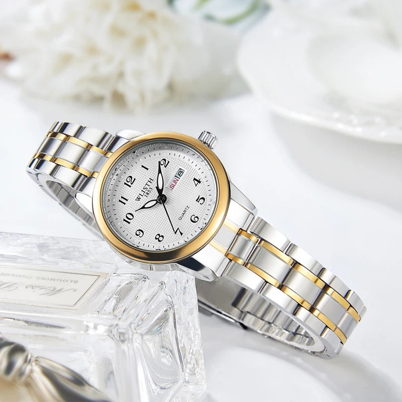 Couple Watch Luxury Quartz Wristwatches For Women Man Bussiness Stainless Steel Watches Waterproof Week Date Wristwatch Clock