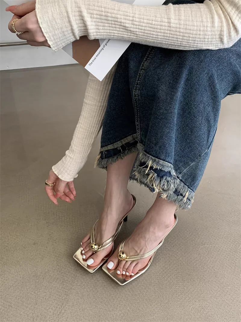 Women High Heels Slippers Designer Heeled Sandals Elegant Shoes Woman Summer 2025 Trend Fashion Fliop Flops Casual Slides Mujer