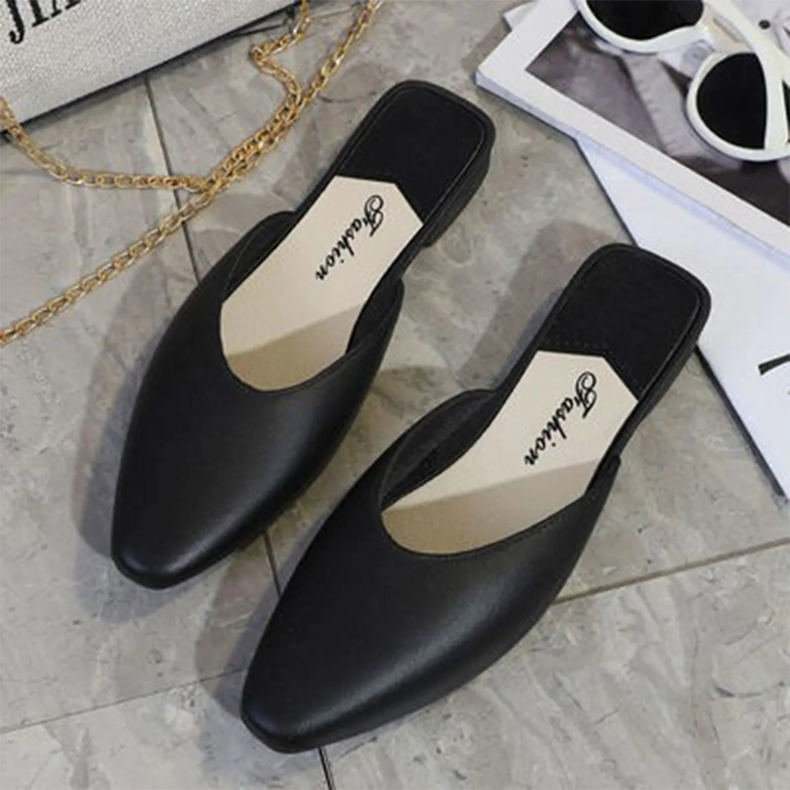 Women'S Slippers Fashion Solid Color Closed Toe Shallow Shoes Popular In Summer Flat Shoes Low-Top Outdoor Slipper