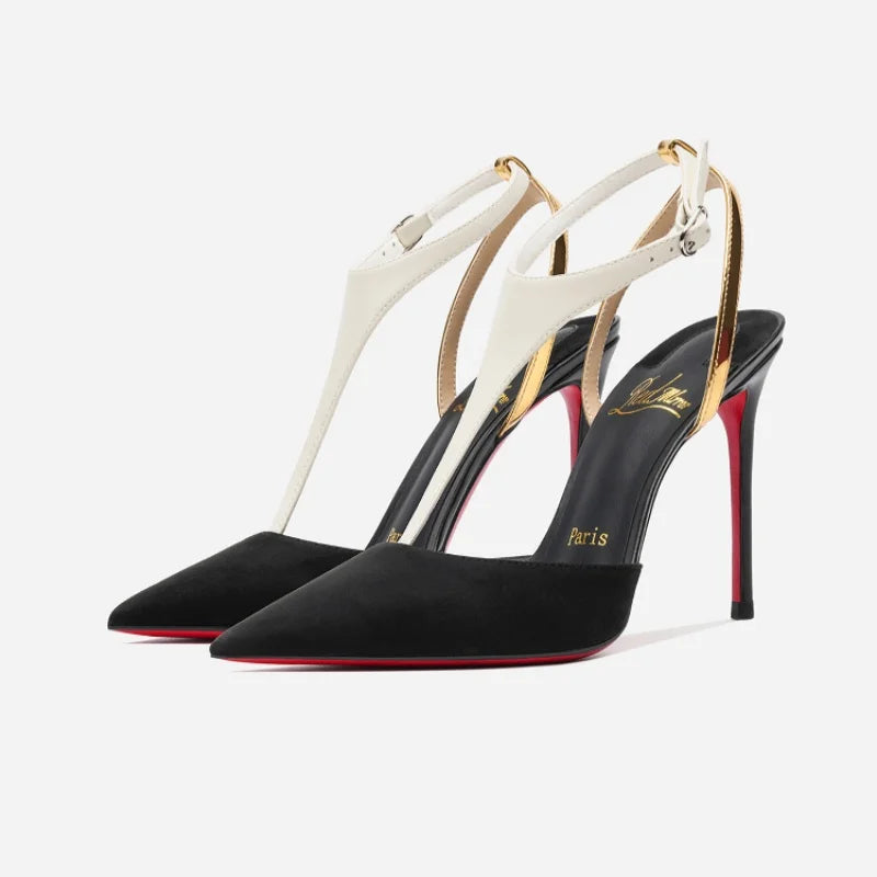 Women's Sandals Summer Pointed Toe Red Shiny Bottoms Stiletto High Heels Luxury Designer High Quality Pumps Elegant Woman Shoes