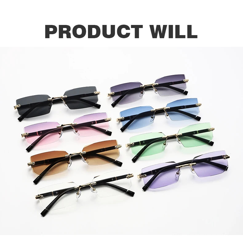 Trendy Rimless Sunglasses for Men Women Fashion Frameless Rectangle Sun Glasses Retro Shades Summer Traveling Eyewear UV400