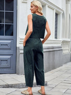 Fashion Women's Pants Set Printed Plaid Sleeveless 2025 Spring Summer Relaxed Vest Nine Point Pants Home Wear Female 2 Piece Set
