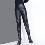 Pants for Women High Waist PU Leather Harem Woman Trousers Aesthetic One Size Classic Autumn Trends 2025 90s Outfits Clothing G