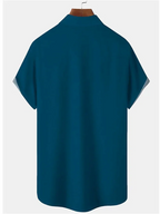 Men's Shirt New 2023 Casual Summer Shirt Beach Vacation Top Blue Short Sleeve Color Matching Lapel Front Pocket Clothing Fashion