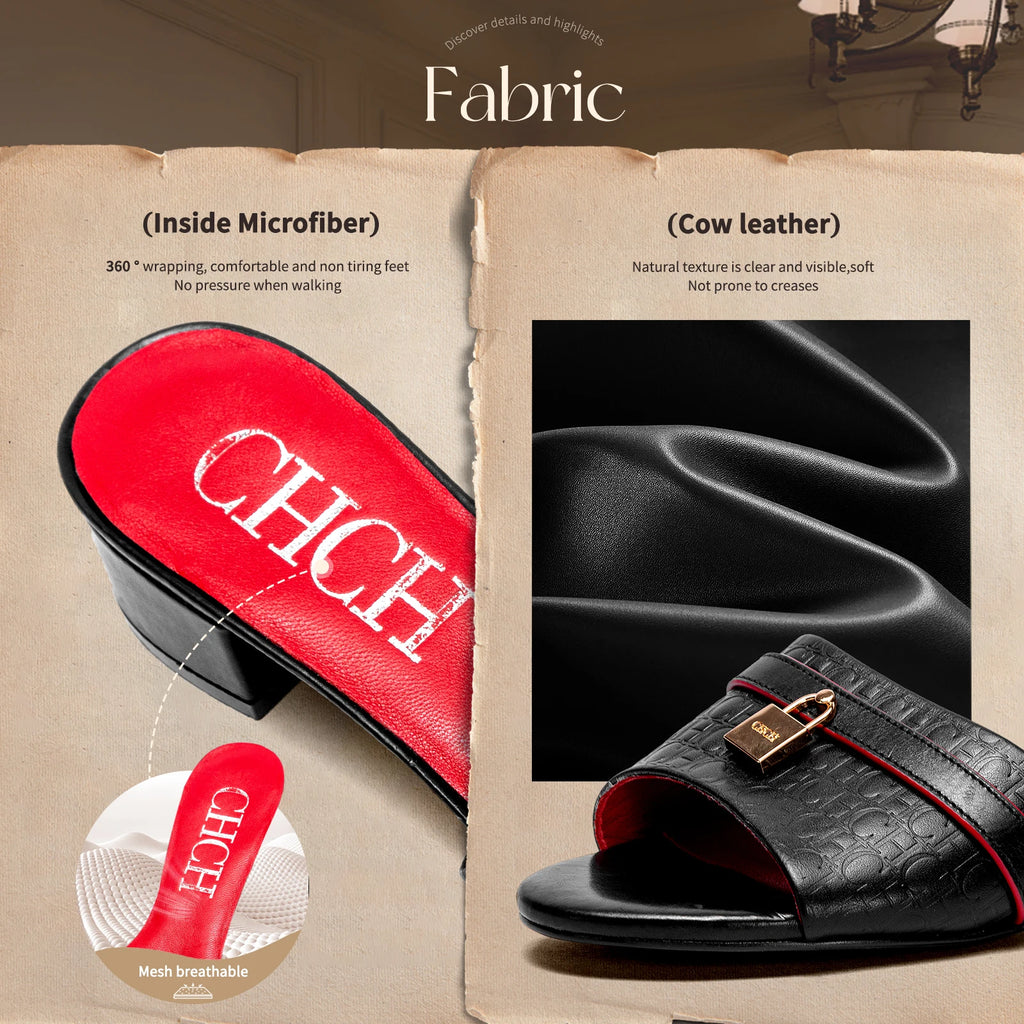 Women's Slippers 2025 Luxury Brand New Retro Design Mid Heel Red Black Slippers Casual Shoes