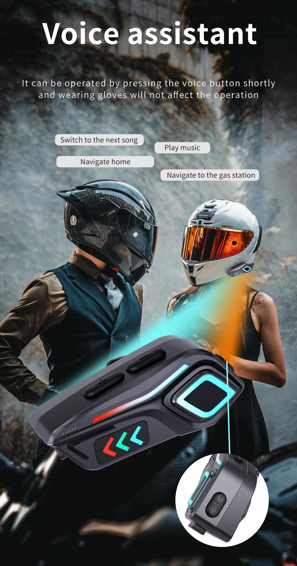 Hands-Free Music Riding Waterproof Noise Cancelling Bluetooth Motorcycle Intercom Helmet Headset