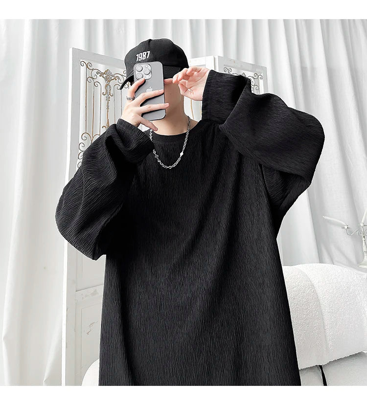 Men's High Street Long Sleeve T-Shirt - Trendy Casual Top Loose Fit Comfortable Wear, Modern Minimalist Style, Everyday Essentia