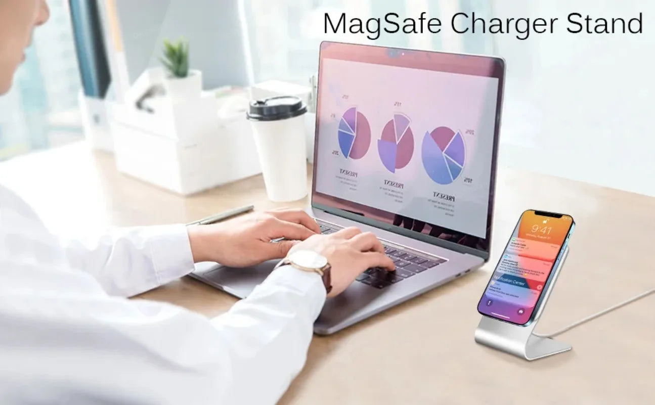 Desktop Mobile Phone Stand Aluminum Desk Holder Dock For Magsafe Charger For iPhone 16/15/14/13/12 Pro Max(Not Included Charger)