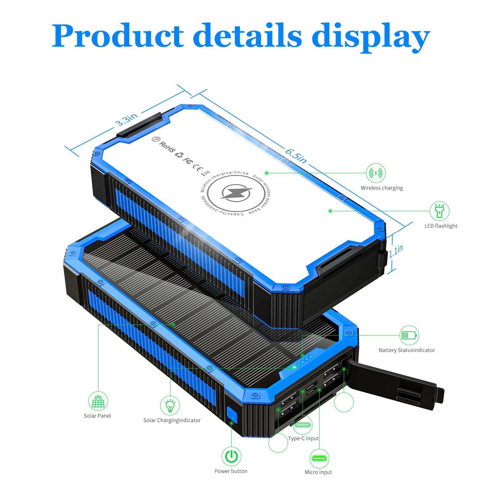 Solar Power Bank 36800mAh 36LEDs 4 USB Output Type C  Input Solar External Battery for Outdoor Camping Solar Power Bank
