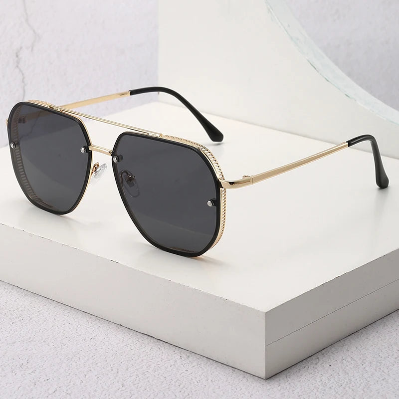 2023 Luxury Sunglasses For Men Women Brand Metal Big Frame Glasses Ladies UV400 Blue Black Sunglass Male Female Eyewear