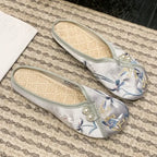 Woman Slippers Spring Autumn Soft Sole Baotou Flats Embroider Home Slippers Casual Shoes for Women Ethnic Style Outdoor Slippers