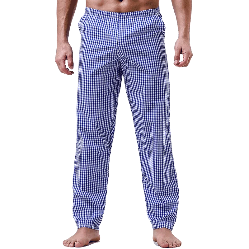 Pajama Pants Men's Pants Pure Cotton Home Pants Thin Summer Loose Plaid Cotton Home Pants Spring & Fall Air-Conditioned Pants
